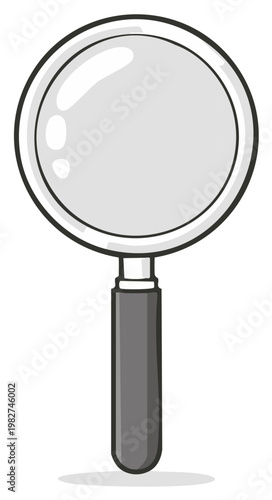 Magnifying glass with a black handle and a bright shiny lens for detailed inspection and discovery
