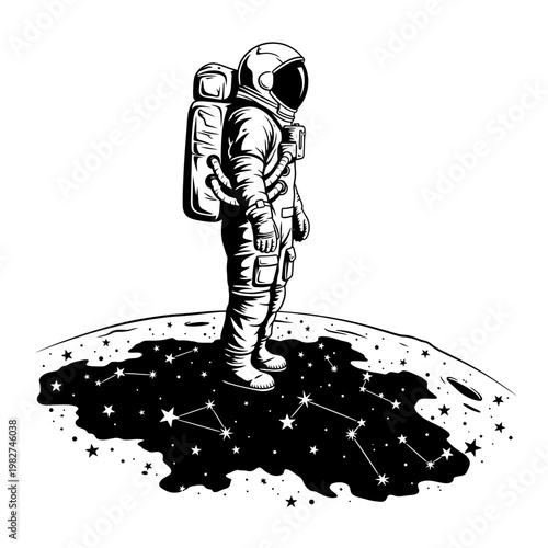 Astronaut Standing on Moon Surface with Starry Shadow