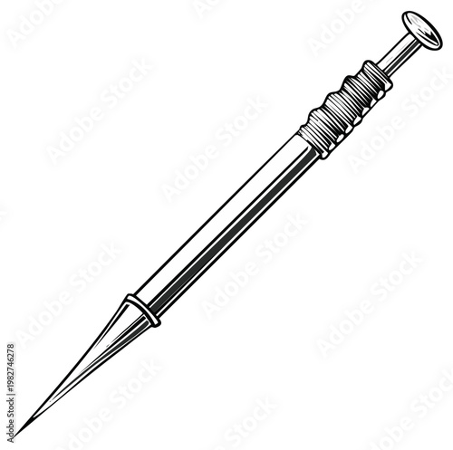 Vintage Sewing Awl Tool with Textured Handle for Leatherwork and Craft Projects