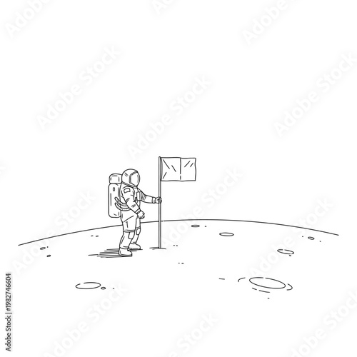 Astronaut planting flag on moon surface, space exploration, discovery, achievement