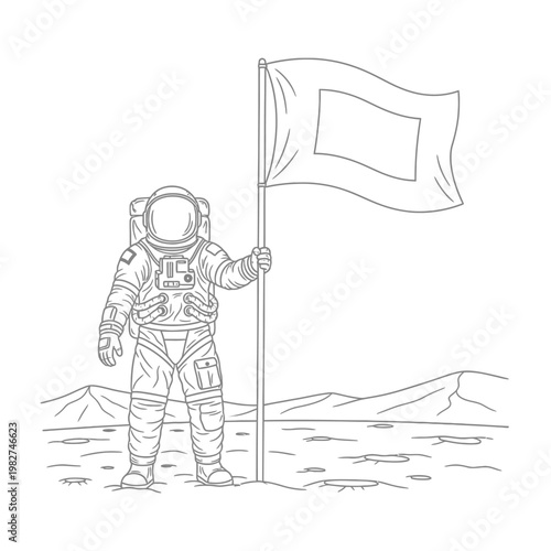 Astronaut planting flag on moon surface, space exploration, science, discovery, adventure