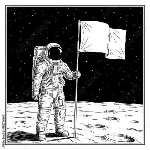 Astronaut planting flag on moon surface, space exploration, science, discovery, cosmos