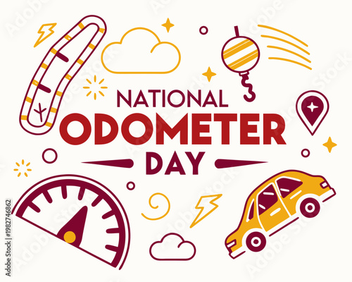 National Odometer Day Vector Illustration, Car Mileage Tracking Concept Isolated on White Background