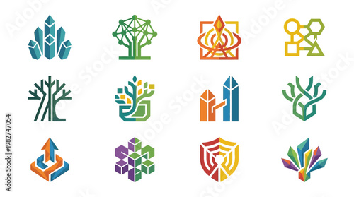 Vector Illustration Set of Modern Eco-Friendly Logos for Sustainability and Environment Campaigns