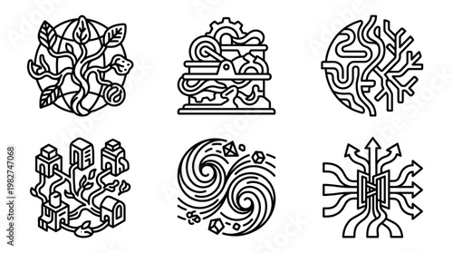 Set of Modern Line Art Icons Representing Nature Weather and Environment