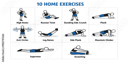 10 Home Exercises for Full Body Workout - Bodyweight Fitness Routine Illustration