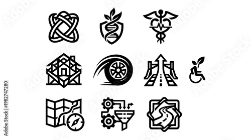 Set of Science and Technology Vector Icons for Medical, Engineering, and Innovation Themes