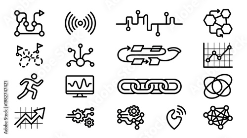 Vector Icon Set Featuring Technology and Network Symbols for Digital Connectivity