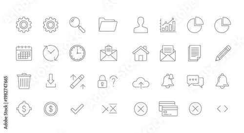 Modern UI Icons Set: Technology, Finance, Communication, and Business Essentials