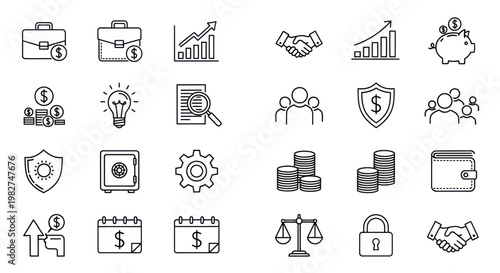 Financial Icons Set: Business, Investment, Security, Growth, Money & Finance Concepts