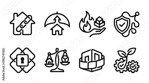 Set of Modern Security and Safety Icons for Digital Protection and Risk Management