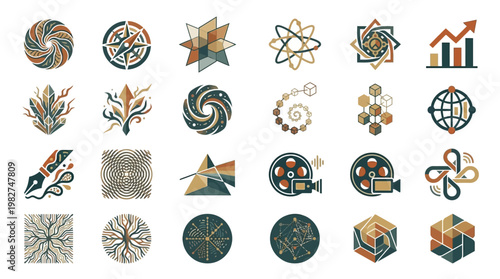 Vector Icon Set of Abstract Circular and Geometric Icons for Data Visualization and Technology Design