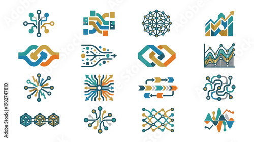 Vector Icon Set of Modern Technology and Network Connection Symbols