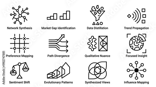 Icons Set of Data Science and Technology Concepts for Modern Analytics