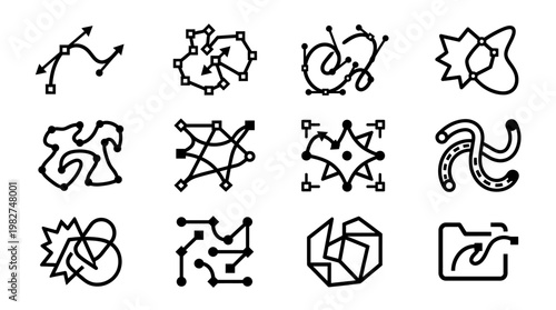 Vector Icon Set Featuring Abstract Geometric Symbols and Shapes for Modern Design