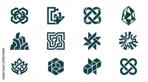 Vector Icon Set of Modern Geometric Shapes and Symbol Designs for Digital and Web Use