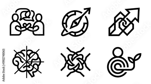 Vector Icon Set of Leadership and Strategy Symbols for Business and Growth Presentations