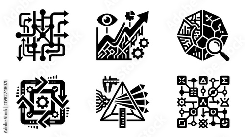 Set of Technology and Data Icons for Digital Innovation and Analytics