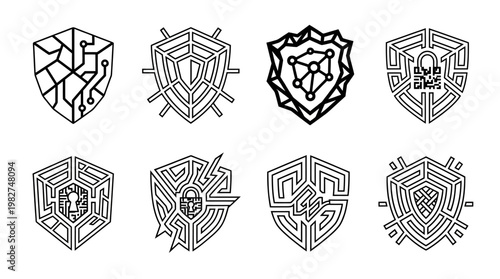 Set of Modern Tech Icons with Intricate Line Art Design for Digital User Interface
