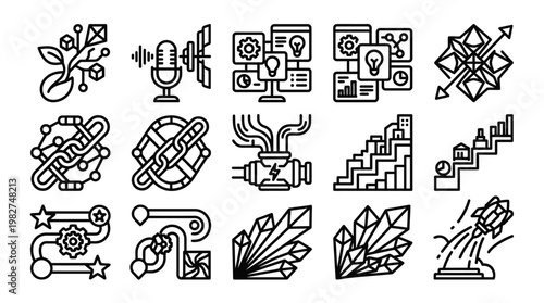 Vector Illustration of Business Technology Icons Set for Digital Innovation and Workflow