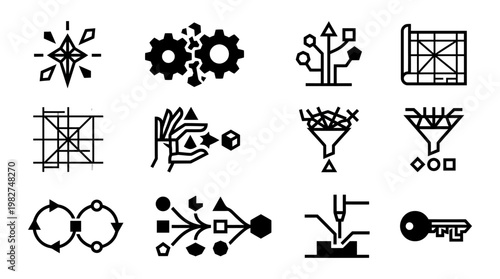 Vector Icon Set of Technology and Science Symbols for Digital Interface Design
