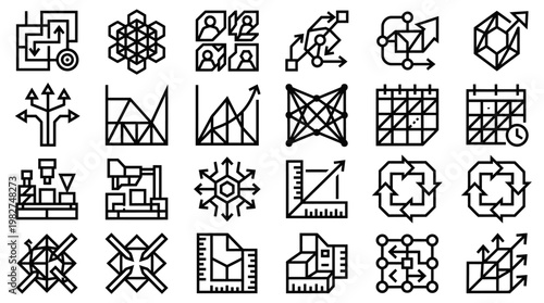 Set of Vector Icons for Technology and Data Analytics in Modern Style