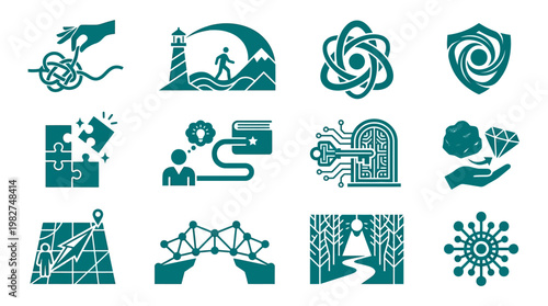 Set of Abstract Sci-Fi Icons for Technology and Innovation Themes