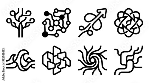 Collection of Modern Medical Neurobiology Icons For Scientific and Educational Use