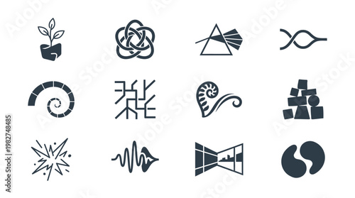 Set Of Minimalist Icons Featuring Abstract Scientific and Technology Symbols