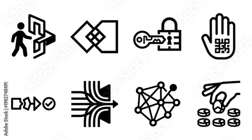 Set of Modern Line Icon Symbols for Digital Data and Security, Minimalist Vector Illustration