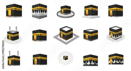 Kaaba Icon Collection: Islamic Holy Site, Mecca Architecture, Muslim Pilgrimage Symbols