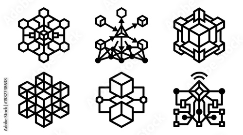 Vector Illustration Set of Complex Geometric Molecular Structures and Chemical Models