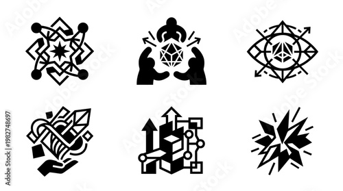 Vector Icon Set Featuring Geometric Symbols and Abstract Shapes for Creative Design