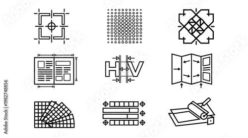 Set of Technical Icons for Design, Engineering, and Software Applications in Vector Format