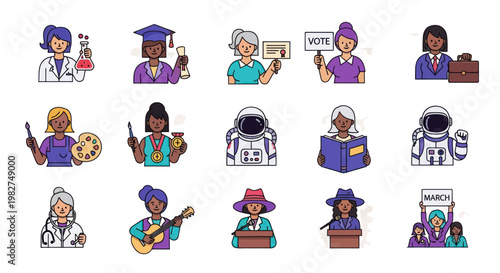 Diverse Women Professionals and Activists: Icons of Achievement and Empowerment