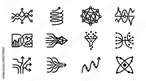 Vector Icon Set Of Scientific Data Analysis Symbols And Graphs For Technology And Research