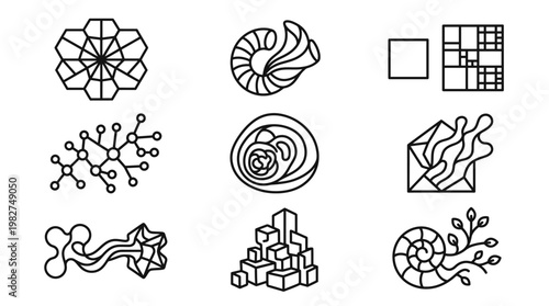 Icons Set of Abstract Molecular Structures and Scientific Symbols for Technology and Science Themes