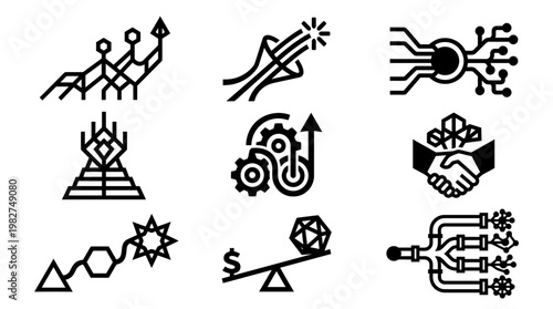 Vector Icon Set of Technology and Innovation Symbols in Modern Style