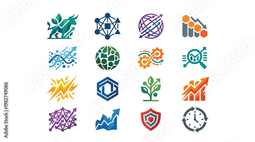 Icons Set of Business and Technology Symbols for Digital and Innovation Concept
