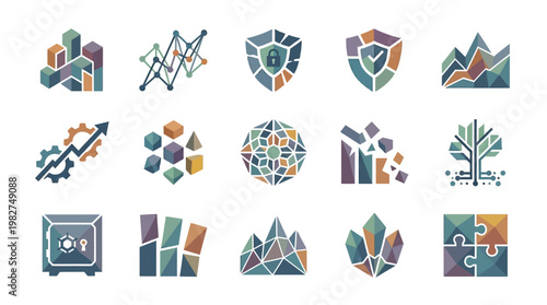 Set of Modern Data Analytics Icons for Business and Technology Applications