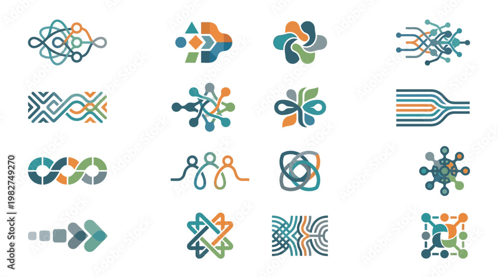 Fototapeta premium Vector Icon Set Of Abstract Technology and Network Symbols For Digital Communication
