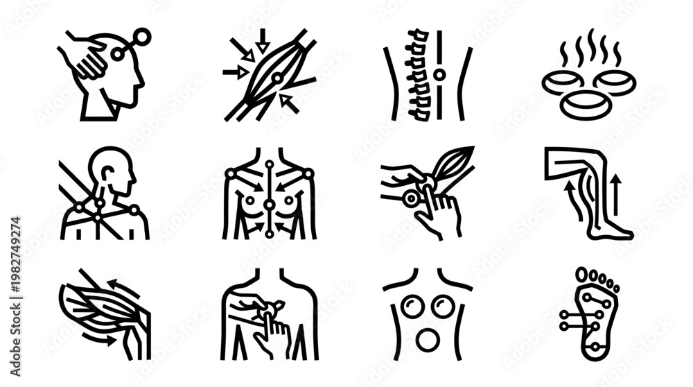 Fototapeta premium Vector Icon Set of Common Skin and Hair Conditions in Flat Style