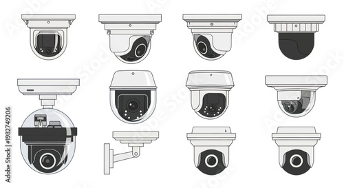 Security Camera Collection: Surveillance, Monitoring, CCTV, Protection Technology Set
