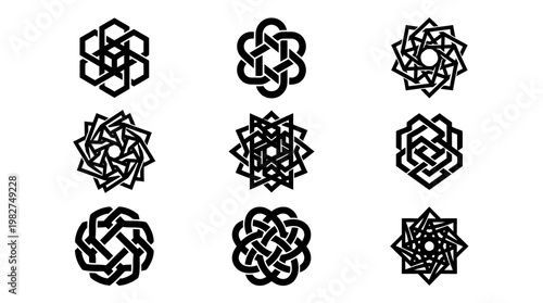 Vector Icon Set Featuring Modern Black Abstract Geometric Shapes for Design