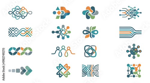Vector Icon Set Of Abstract Technology and Network Symbols For Digital Communication