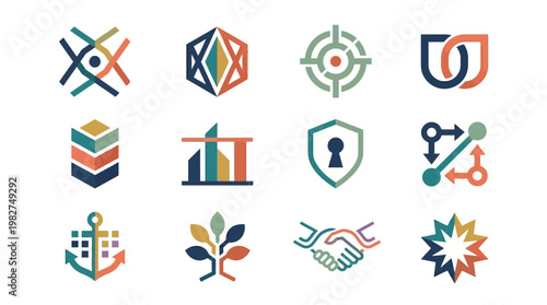 Vector Icon Set of Business and Technology Symbols for Digital and Data Concepts