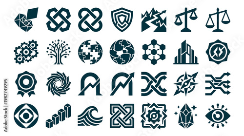Set of Vector Icons Representing Business and Global Concepts in Modern Style