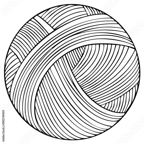 Ball of yarn illustration, hand drawn graphic, round shape, design element