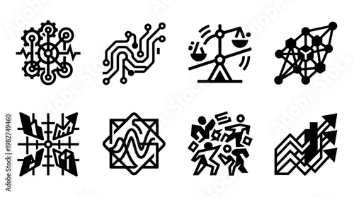 Set of Modern Technology Icons for Digital and Data Visualization Projects
