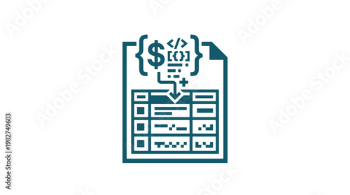Icon of a Digital Spreadsheet with Data Entry and Coding Elements for Technology and Data Management